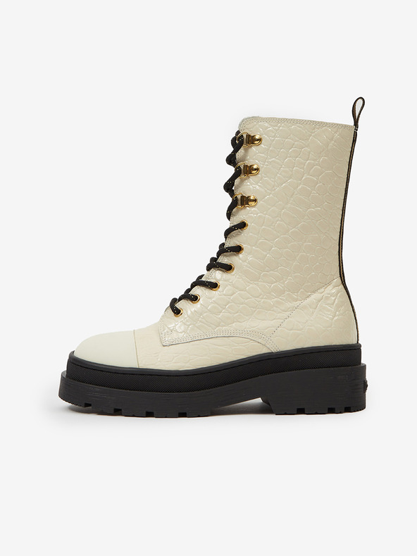 Scotch & Soda Кремави дамски кожени обувки Scotch & Soda Aubri Mid Boot Off Wht Croco