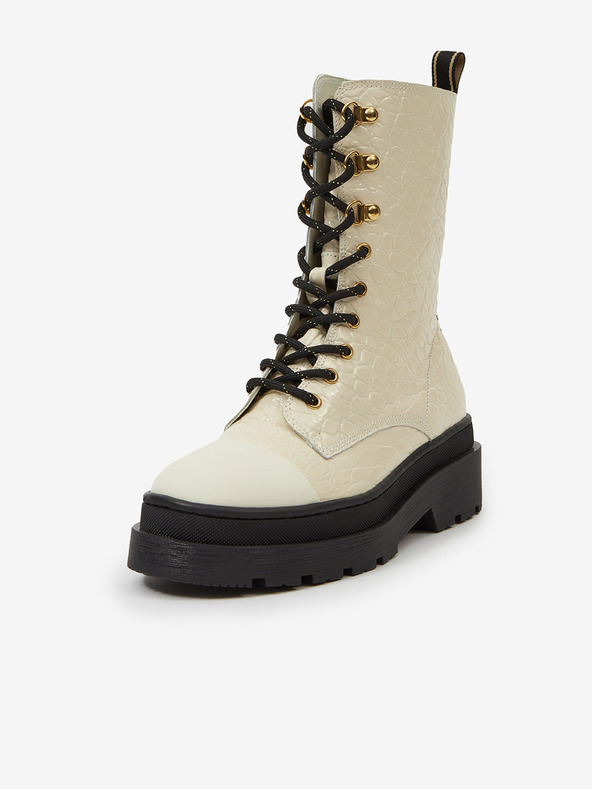 Scotch & Soda Кремави дамски кожени обувки Scotch & Soda Aubri Mid Boot Off Wht Croco