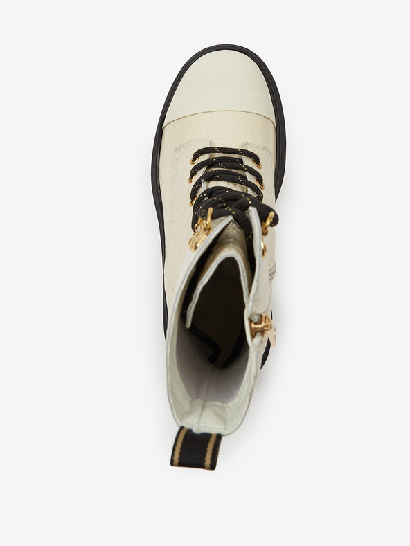 Scotch & Soda Кремави дамски кожени обувки Scotch & Soda Aubri Mid Boot Off Wht Croco