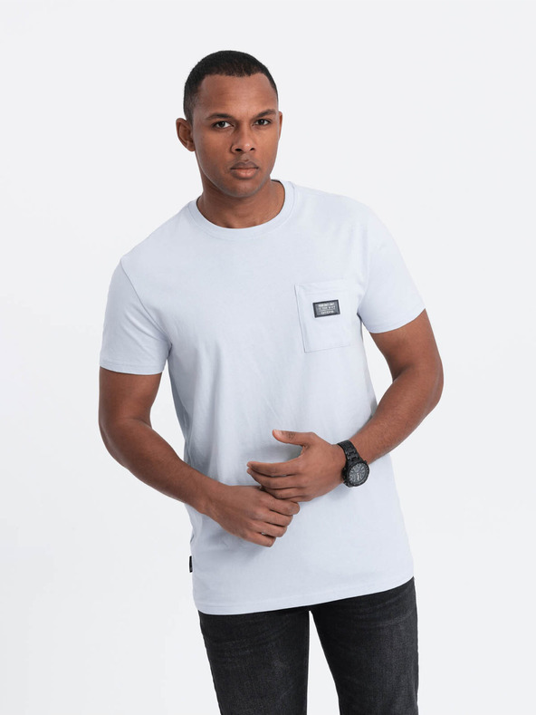 Ombre Clothing Светлосиня мъжка тениска с джоб Омбре Облекло