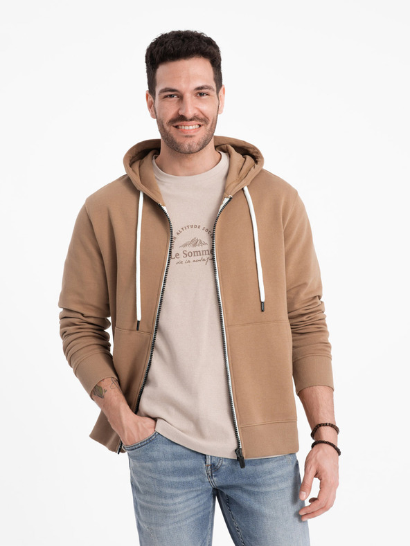 Ombre Clothing Кафяв мъжки основен суитшърт с цип и качулка Ombre Clothing