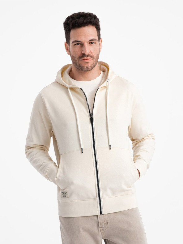 Ombre Clothing Кремав мъжки основен суичър с цип Ombre Clothing