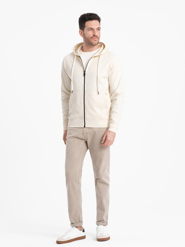 Ombre Clothing Кремав мъжки основен суичър с цип Ombre Clothing