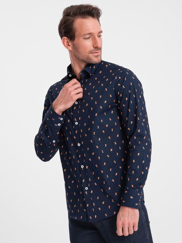 Ombre Clothing Синя мъжка риза с шарка Ombre Clothing