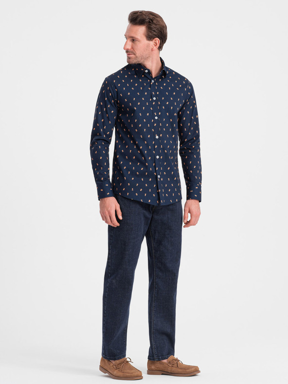 Ombre Clothing Синя мъжка риза с шарка Ombre Clothing