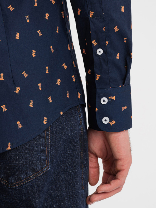 Ombre Clothing Синя мъжка риза с шарка Ombre Clothing