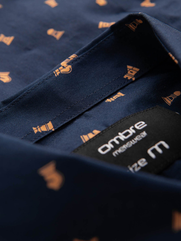 Ombre Clothing Синя мъжка риза с шарка Ombre Clothing