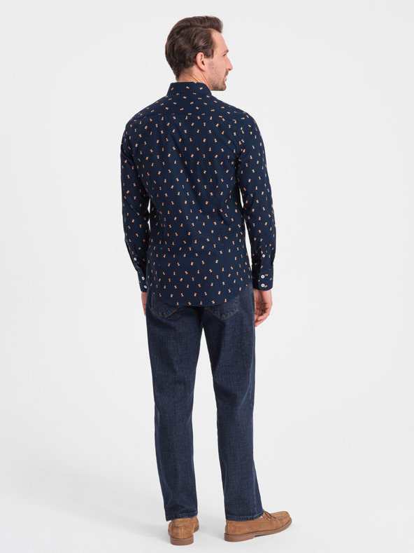 Ombre Clothing Синя мъжка риза с шарка Ombre Clothing