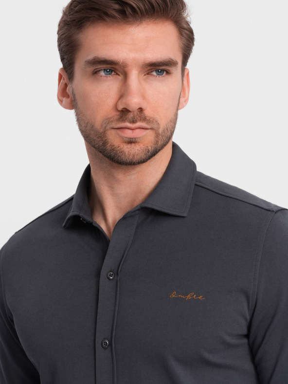 Ombre Clothing Сива мъжка риза от жарсе Ombre Clothing