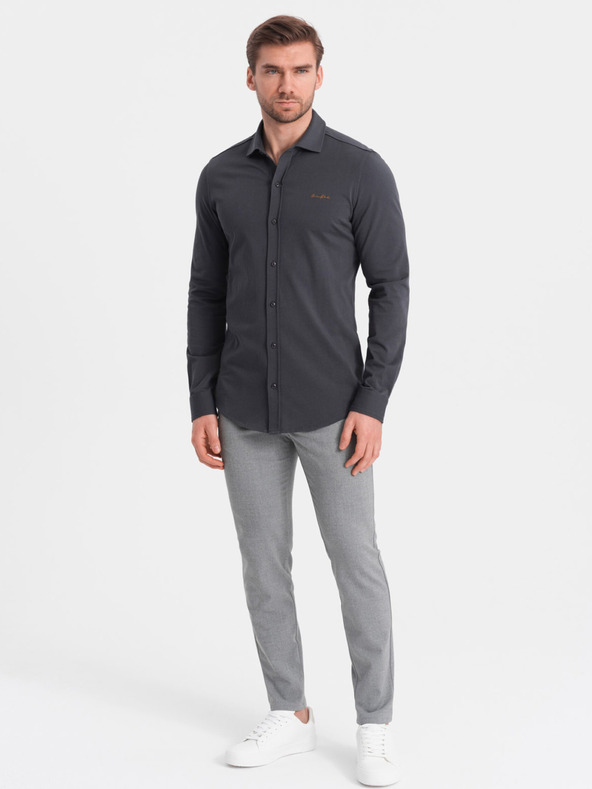Ombre Clothing Сива мъжка риза от жарсе Ombre Clothing