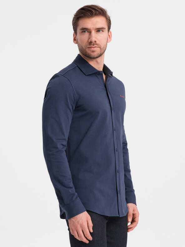 Ombre Clothing Синя мъжка риза от жарсе Ombre Clothing