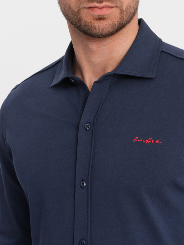 Ombre Clothing Синя мъжка риза от жарсе Ombre Clothing