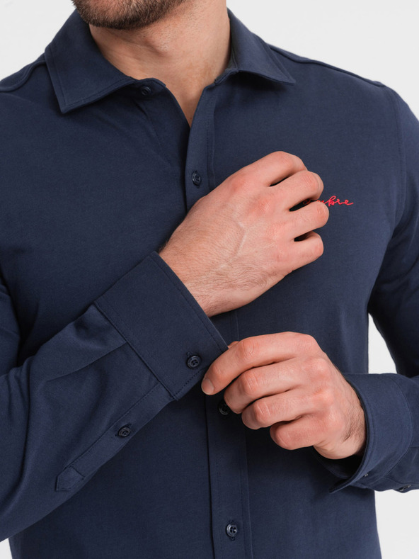 Ombre Clothing Синя мъжка риза от жарсе Ombre Clothing