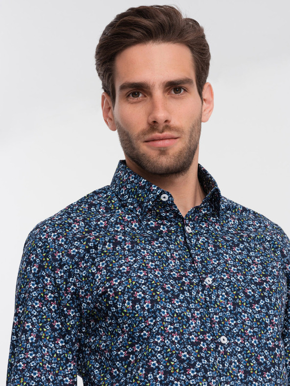 Ombre Clothing Синя мъжка риза с шарка Ombre Clothing