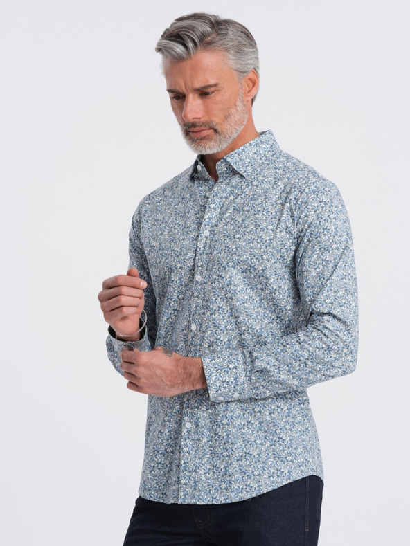 Ombre Clothing Синя мъжка риза с шарка Ombre Clothing