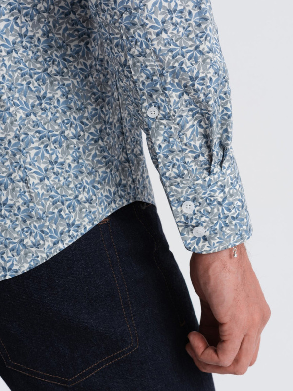 Ombre Clothing Синя мъжка риза с шарка Ombre Clothing