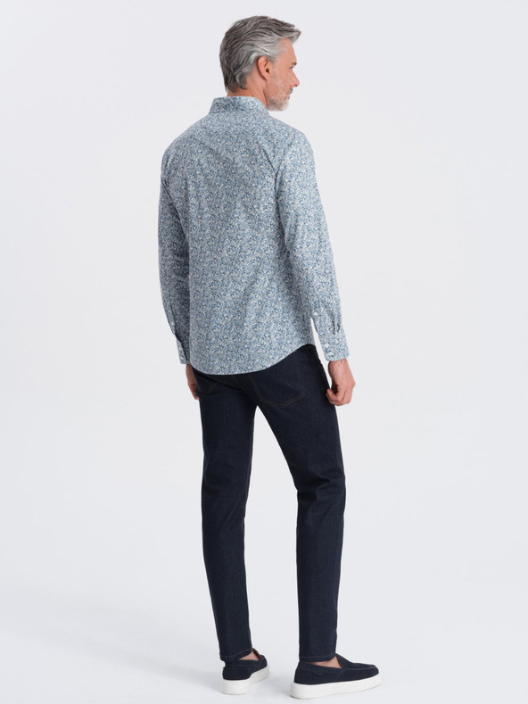 Ombre Clothing Синя мъжка риза с шарка Ombre Clothing