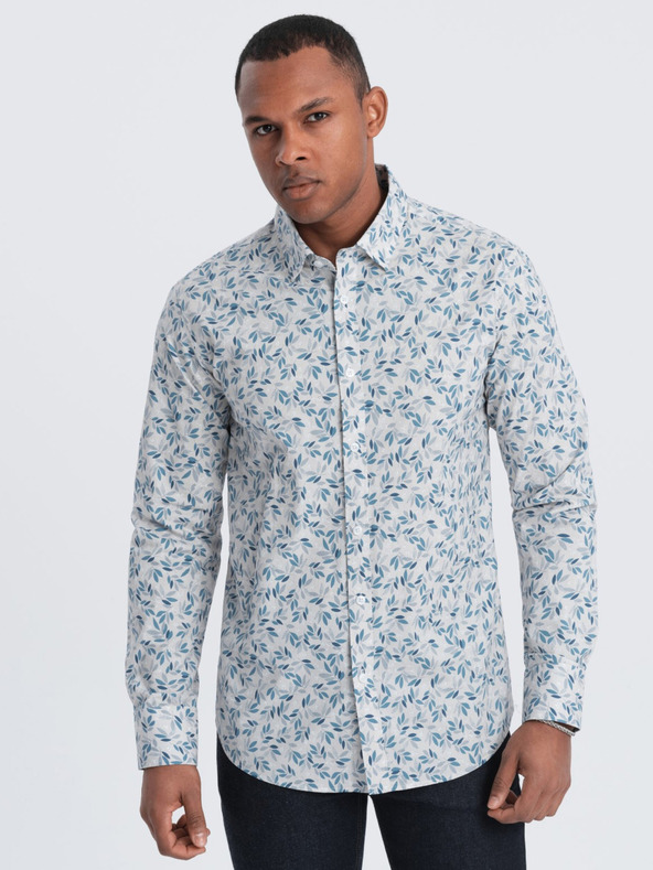 Ombre Clothing Сива мъжка риза с шарки Ombre Clothing