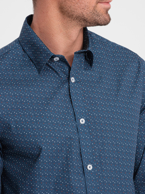 Ombre Clothing Синя мъжка риза с шарка Ombre Clothing