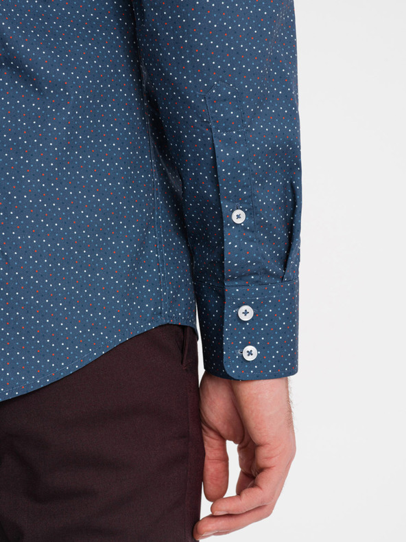 Ombre Clothing Синя мъжка риза с шарка Ombre Clothing