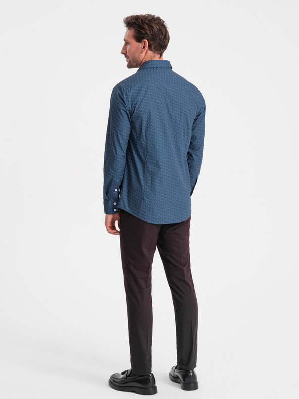 Ombre Clothing Синя мъжка риза с шарка Ombre Clothing