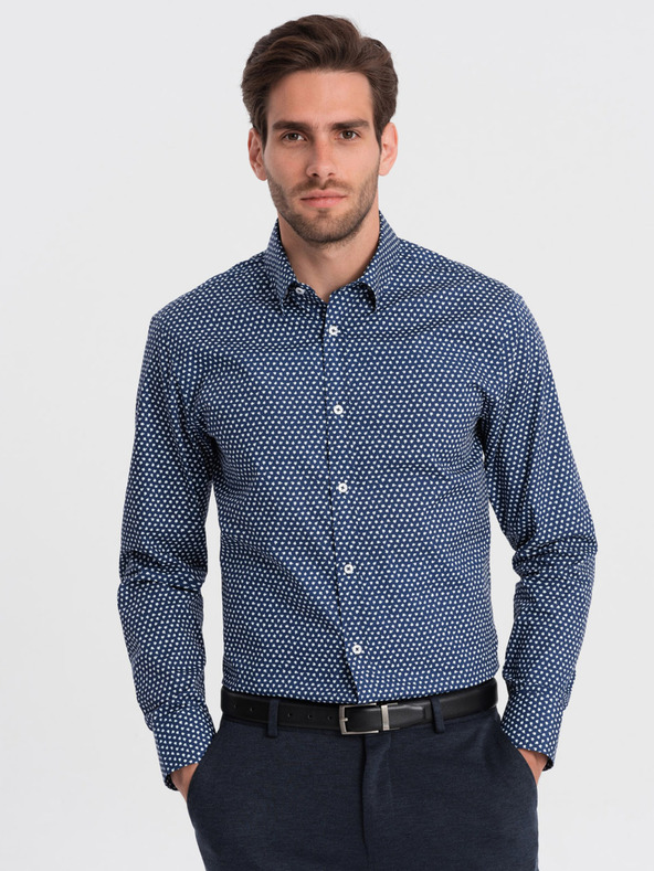 Ombre Clothing Синя мъжка риза с шарка Ombre Clothing