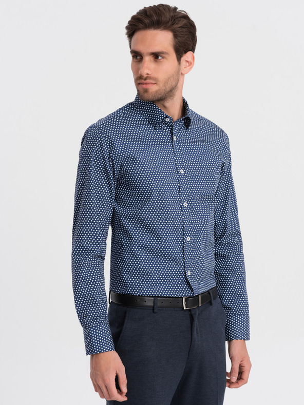 Ombre Clothing Синя мъжка риза с шарка Ombre Clothing