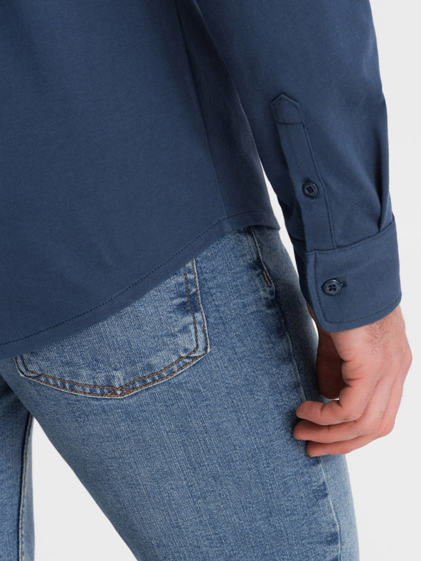 Ombre Clothing Синя мъжка риза от жарсе Ombre Clothing