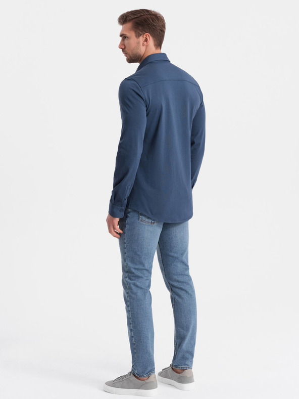 Ombre Clothing Синя мъжка риза от жарсе Ombre Clothing