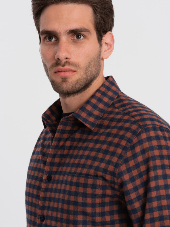 Ombre Clothing Тъмносиня мъжка карирана фланелена риза Ombre Clothing