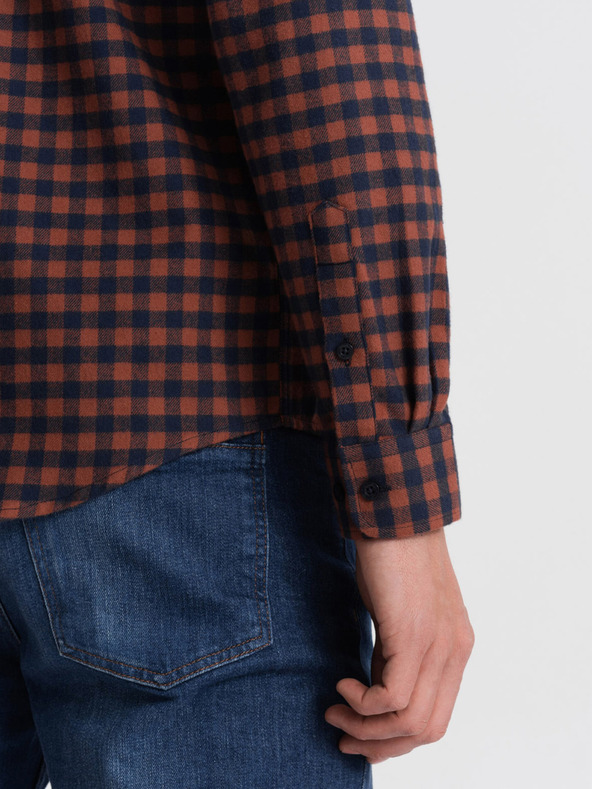 Ombre Clothing Тъмносиня мъжка карирана фланелена риза Ombre Clothing