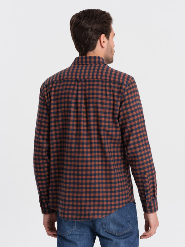 Ombre Clothing Тъмносиня мъжка карирана фланелена риза Ombre Clothing