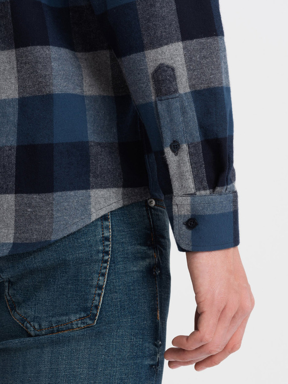 Ombre Clothing Синя мъжка карирана фланелена риза Ombre Clothing