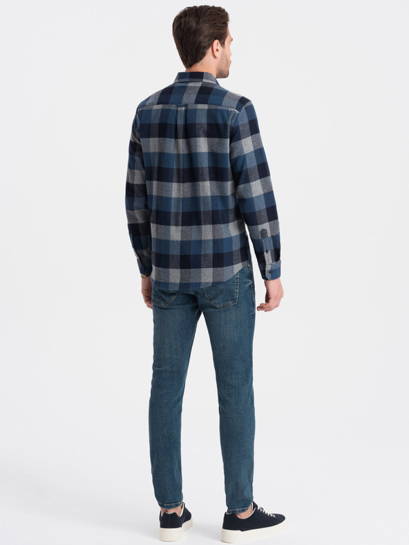 Ombre Clothing Синя мъжка карирана фланелена риза Ombre Clothing