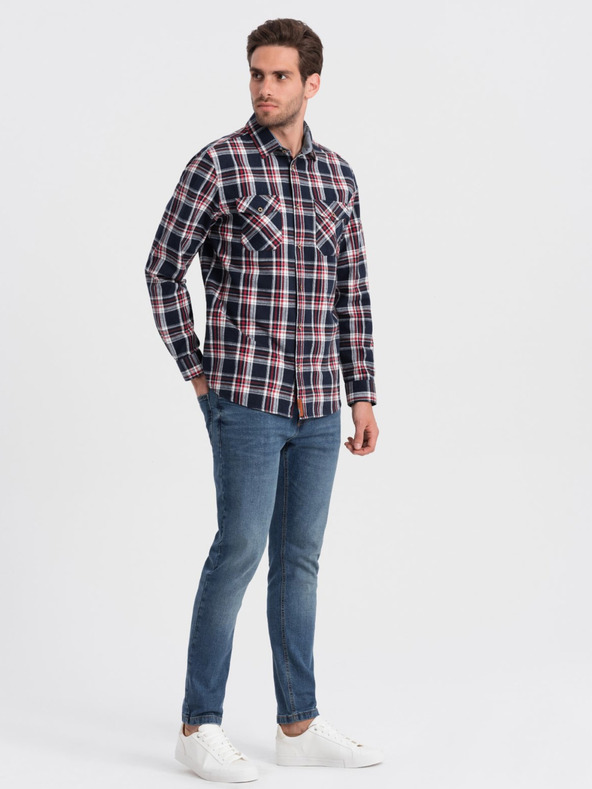 Ombre Clothing Синя мъжка фланелена риза Ombre Clothing