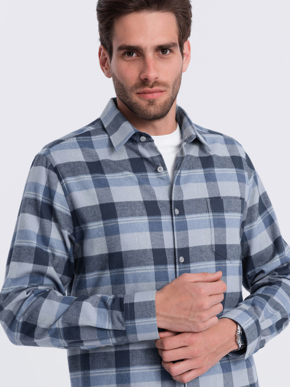 Ombre Clothing Синя и сива мъжка карирана фланелена риза Ombre Clothing