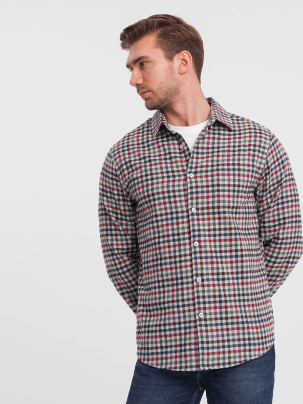Ombre Clothing Синя и червена мъжка карирана фланелена риза Ombre Clothing