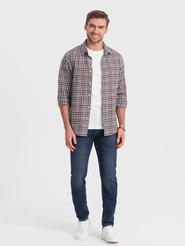 Ombre Clothing Синя и червена мъжка карирана фланелена риза Ombre Clothing