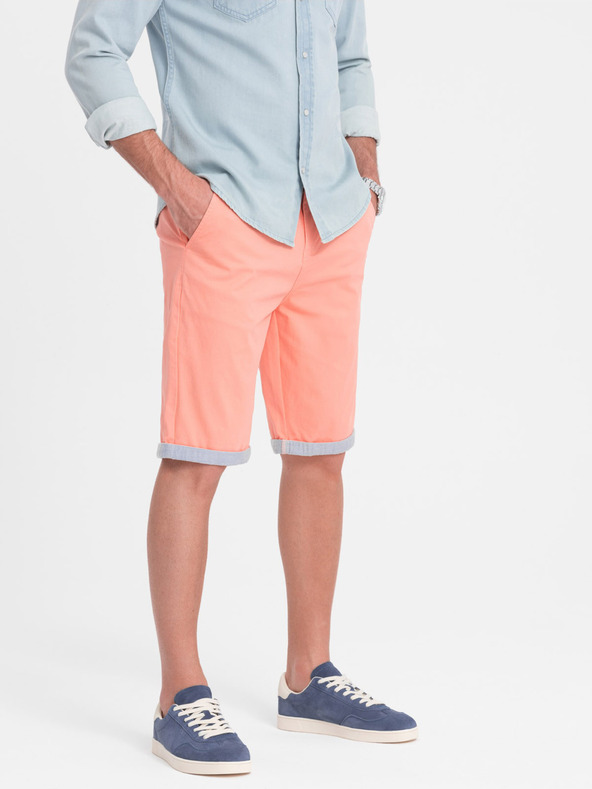 Ombre Clothing Коралови мъжки къси панталони тип чино с дънков подгъв Омбре дрехи