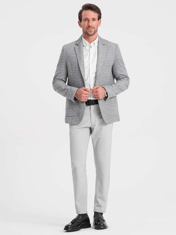 Ombre Clothing Мъжко сиво карирано яке със смес от вълна Ombre Clothing