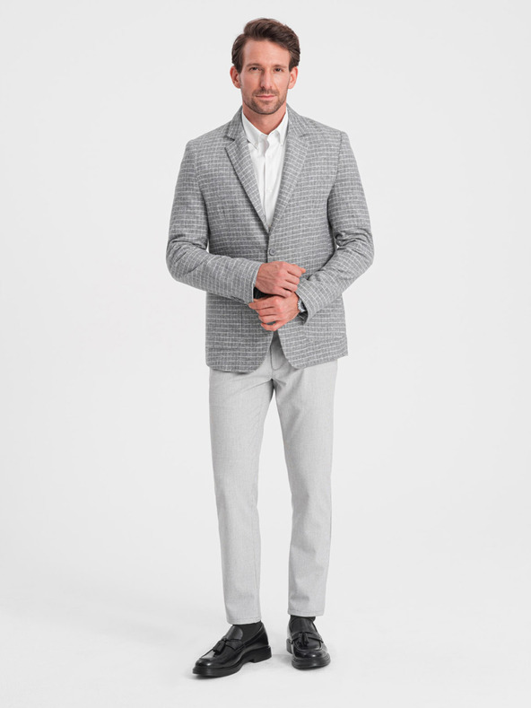 Ombre Clothing Мъжко сиво карирано яке със смес от вълна Ombre Clothing