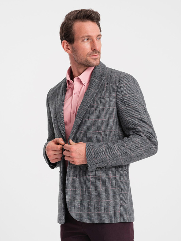 Ombre Clothing Сив мъжки жакардов блейзър Ombre Clothing