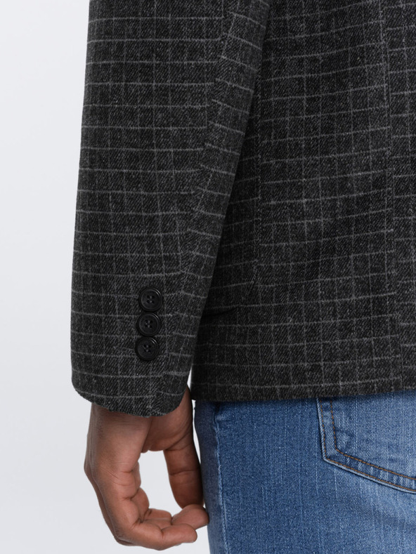 Ombre Clothing Тъмно сив мъжки кариран блейзър със смес от вълна Ombre Clothing