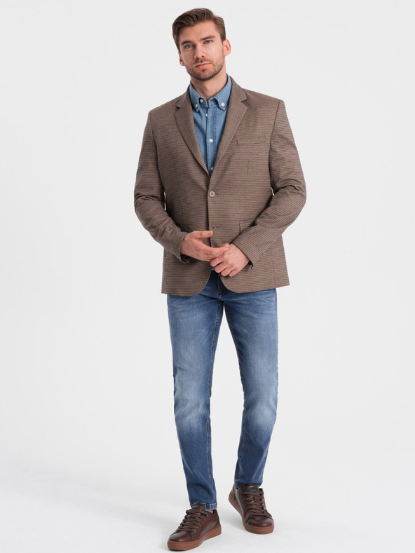 Ombre Clothing Кафяв мъжки блейзър с фино каре Ombre Clothing