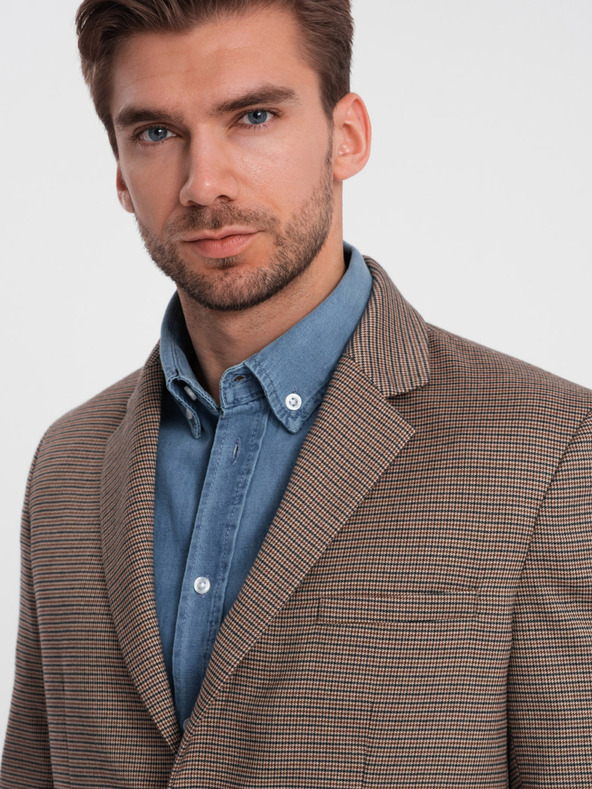 Ombre Clothing Кафяв мъжки блейзър с фино каре Ombre Clothing