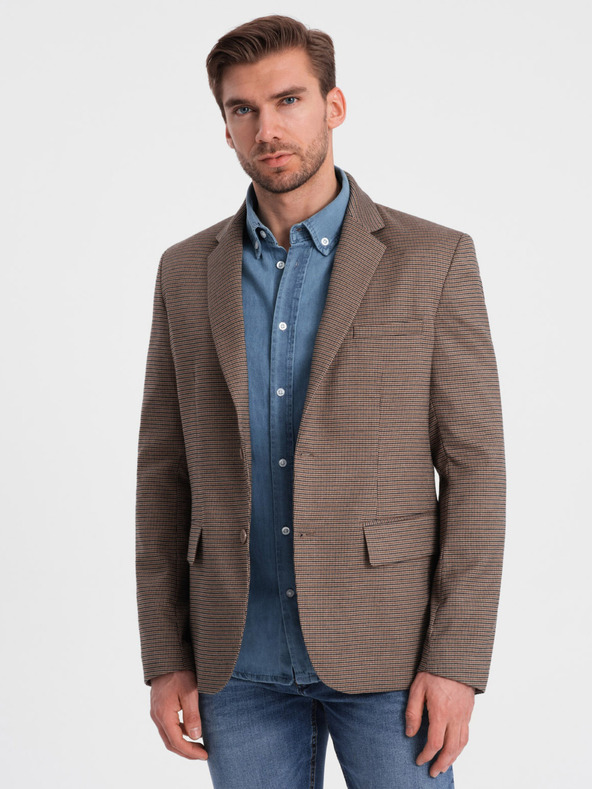 Ombre Clothing Кафяв мъжки блейзър с фино каре Ombre Clothing