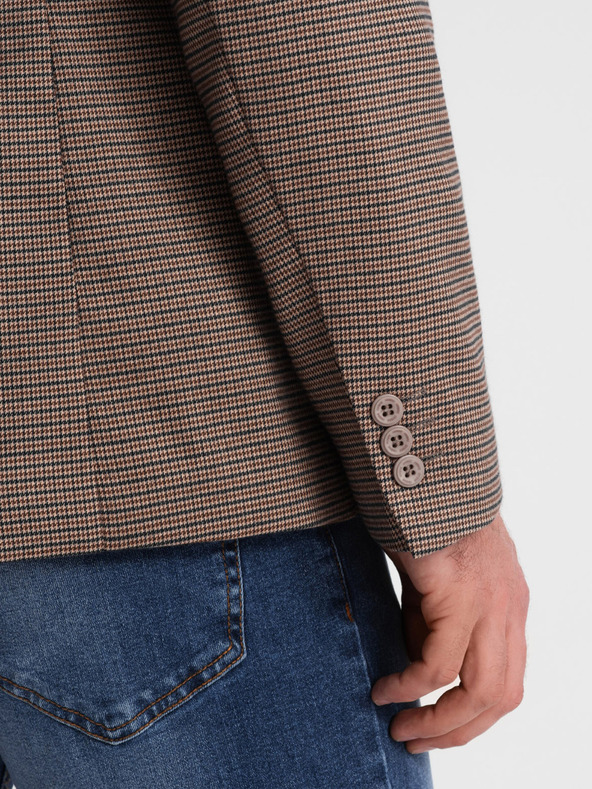 Ombre Clothing Кафяв мъжки блейзър с фино каре Ombre Clothing