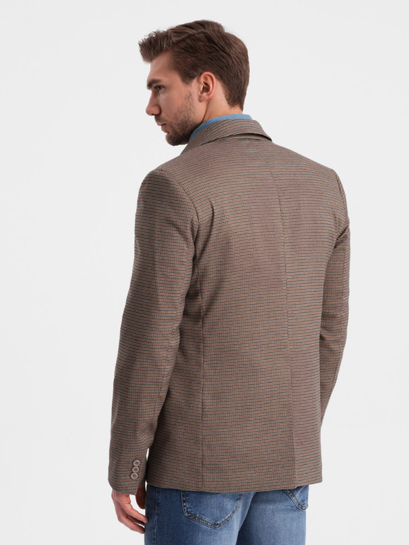 Ombre Clothing Кафяв мъжки блейзър с фино каре Ombre Clothing