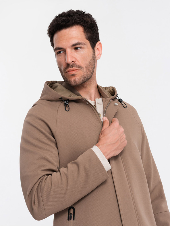 Ombre Clothing Кафяво мъжко палто с качулка Ombre Облекло