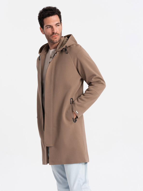 Ombre Clothing Кафяво мъжко палто с качулка Ombre Облекло
